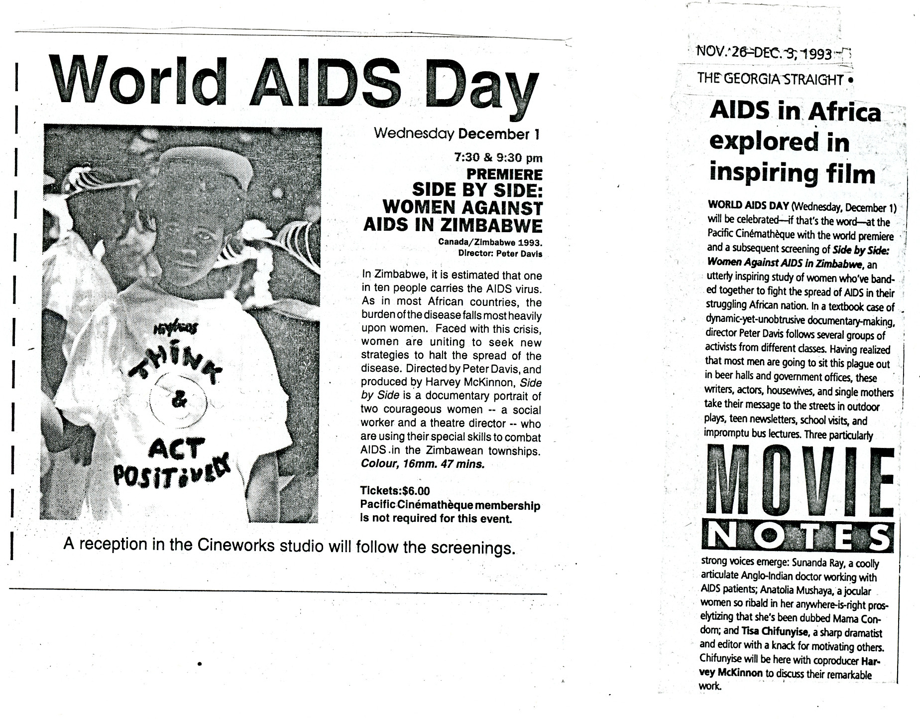 Side By Side: Women Against AIDS in Zimbabwe - News clippings.