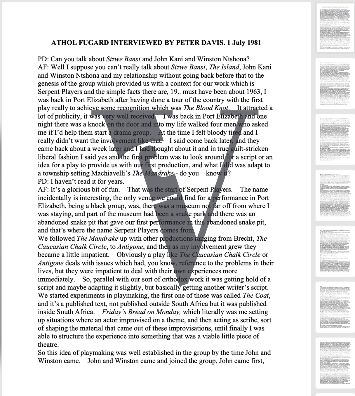 Athol Fugard Interview - Transcript.