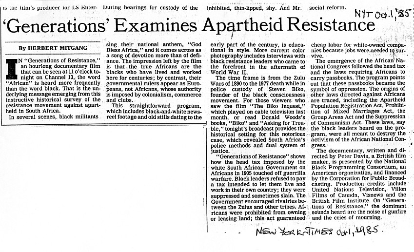 Generations of Resistance - New York Times - Clipping.