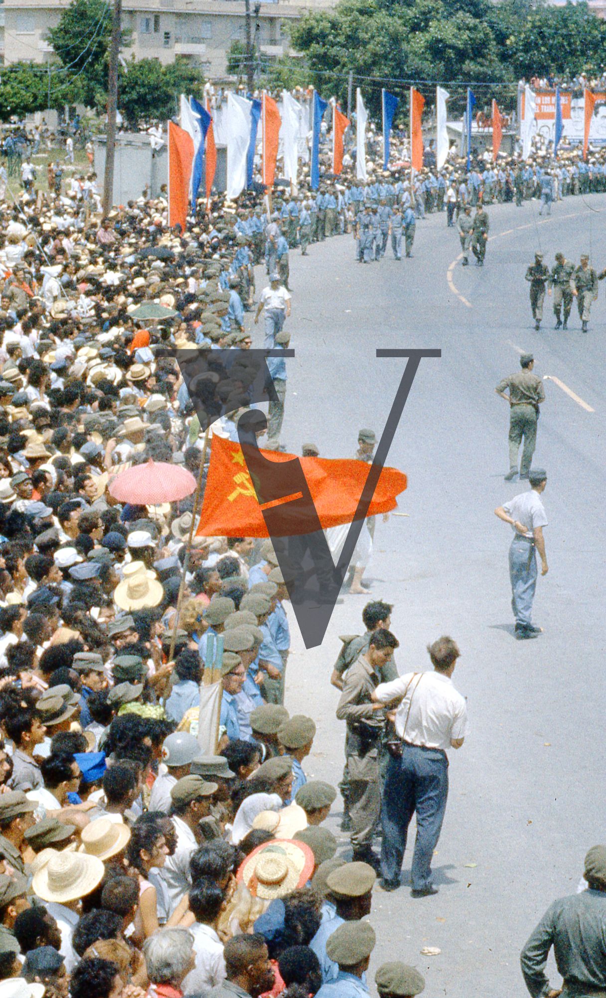 Cuba, Havana, May 1st Parade, military parade, Soviet flag waves.