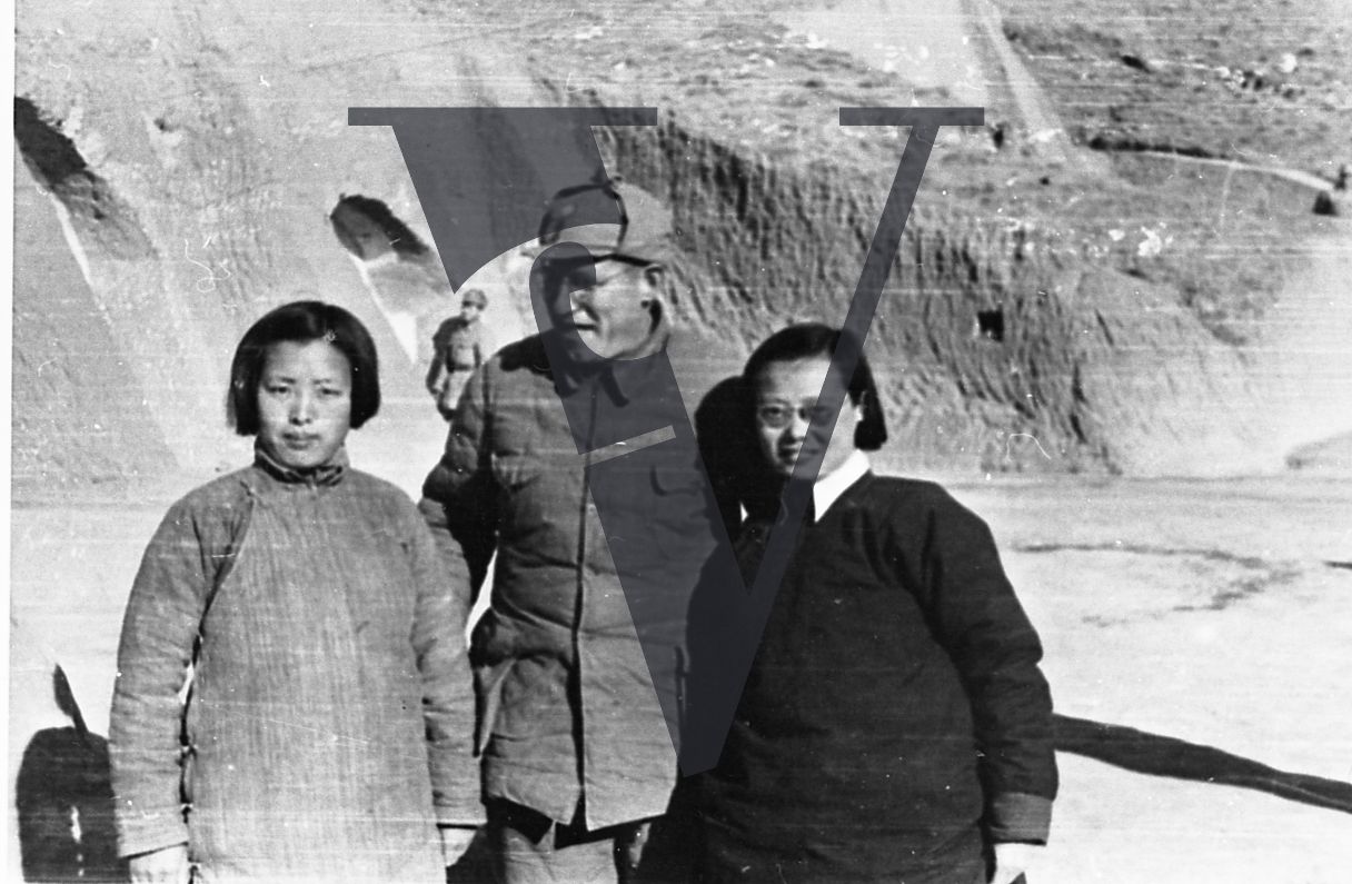 China, Yenan, two women, serviceman, portrait, landscape.