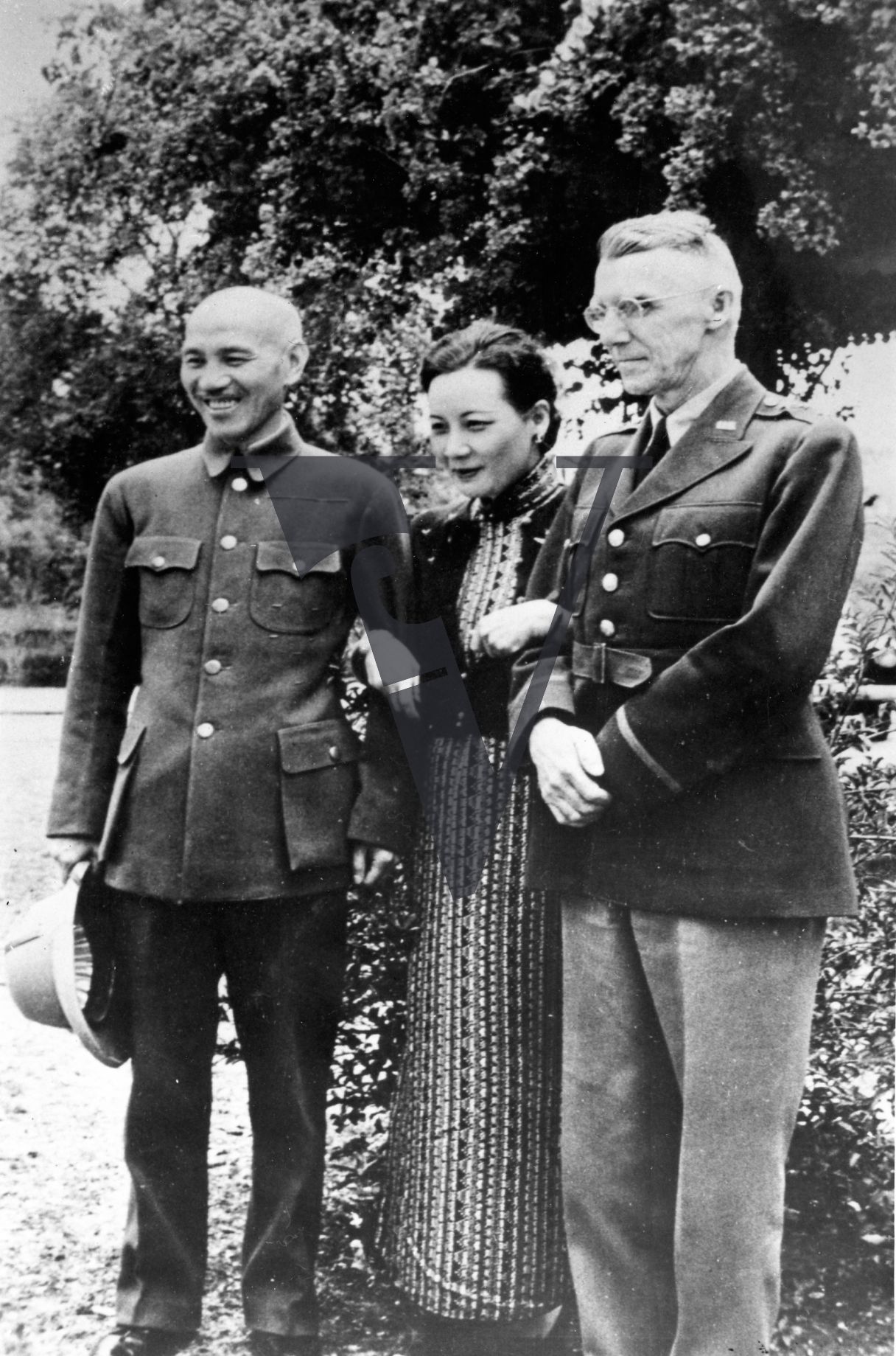China, General Joseph Stilwell, Chiang Kai-shek and wife Soong Mei-ling, portrait.