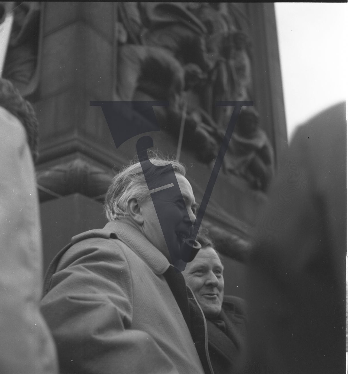 Anti-Apartheid Demo, Trafalgar Square, Harold Wilson with pipe close-up.