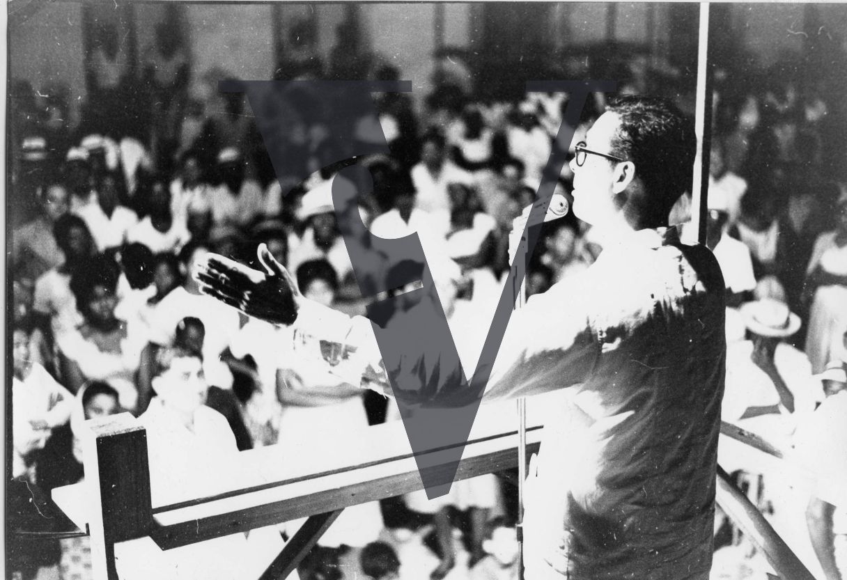 Belize, George Cadle Price, election meeting, on podium, behind.