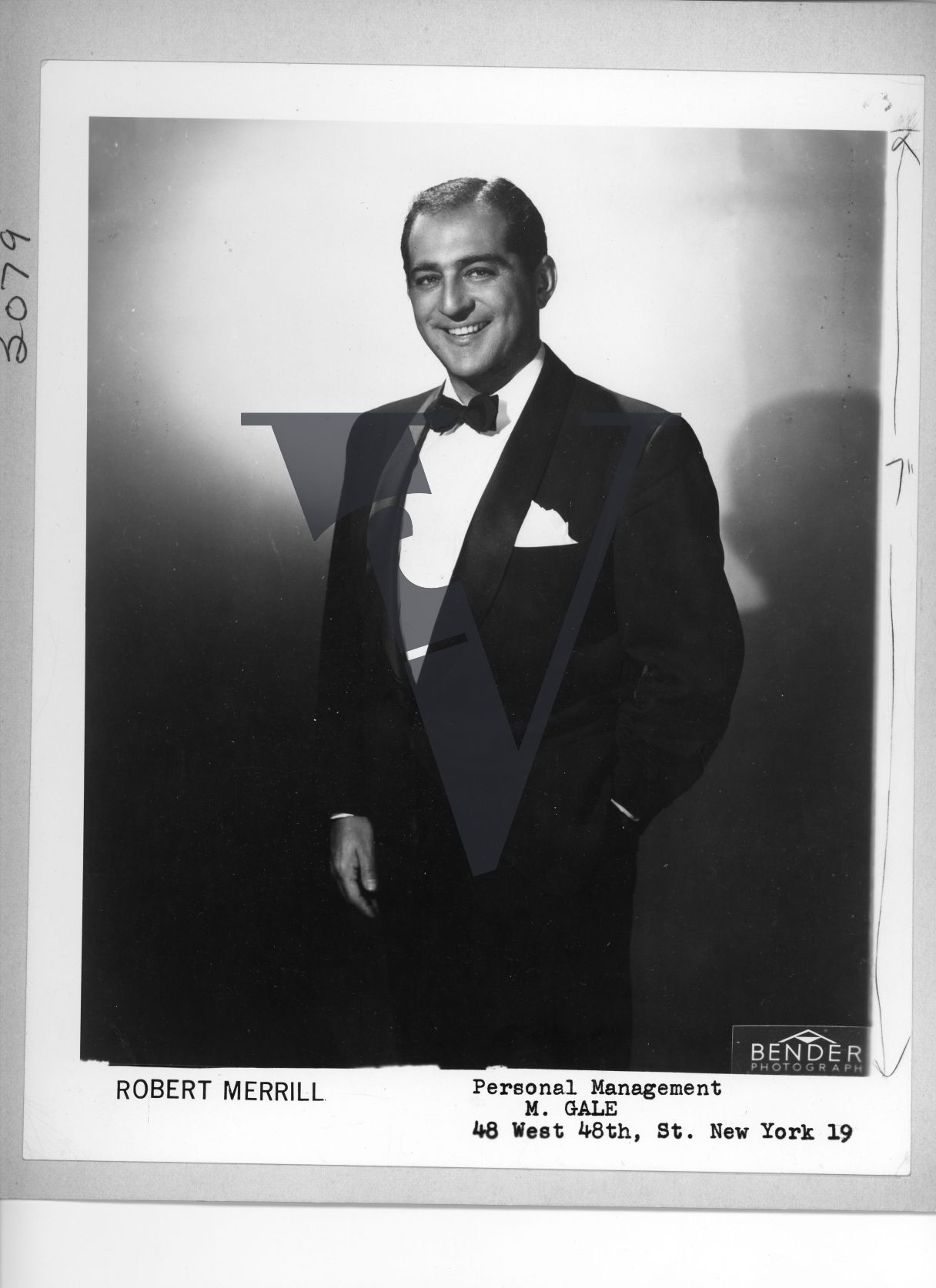 Robert Merill, actor, operatic baritone, comp card, portrait, mid-shot.
