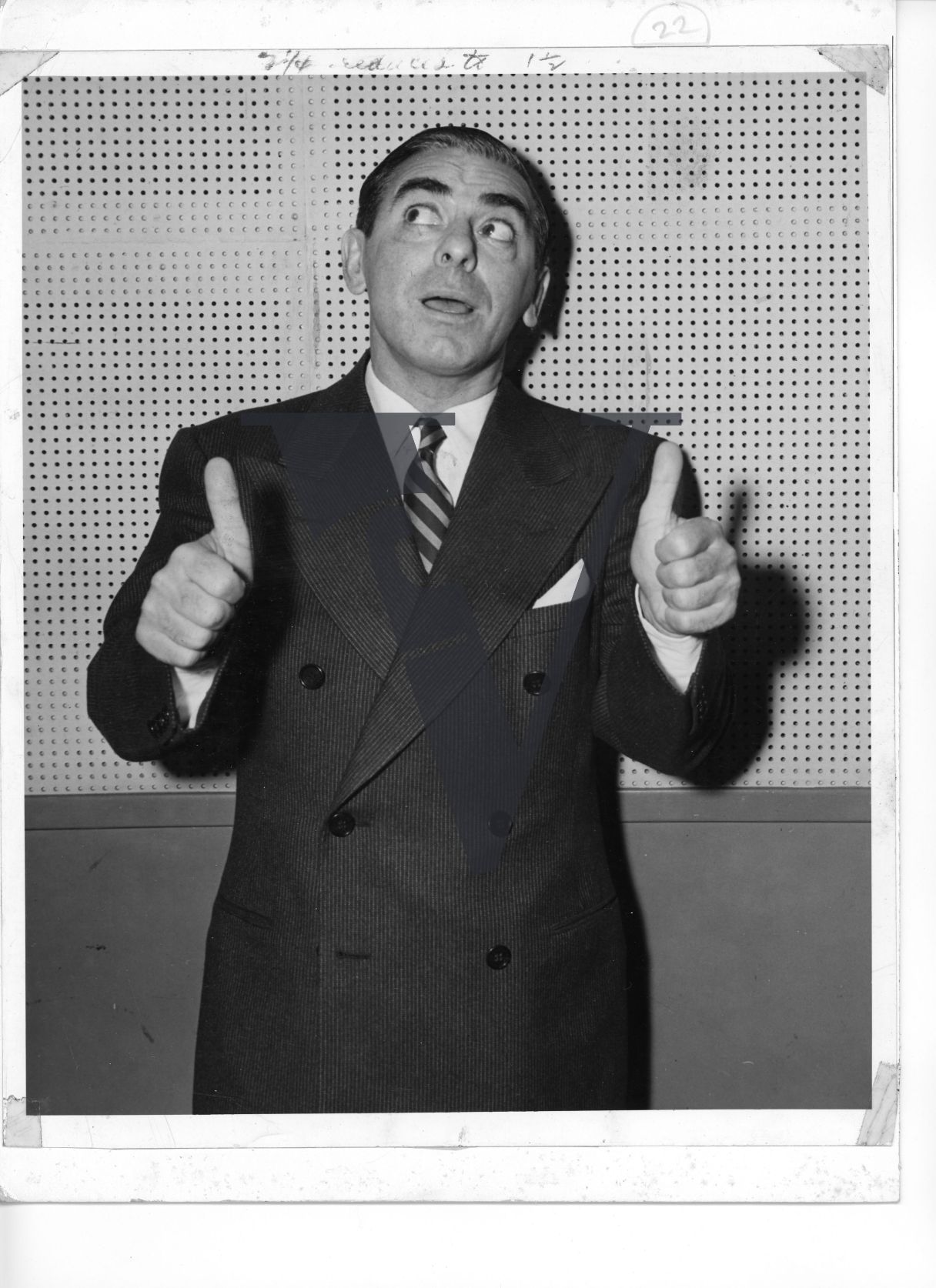 Eddie Cantor, actor, comedian, thumbs-up, portrait, mid-shot.