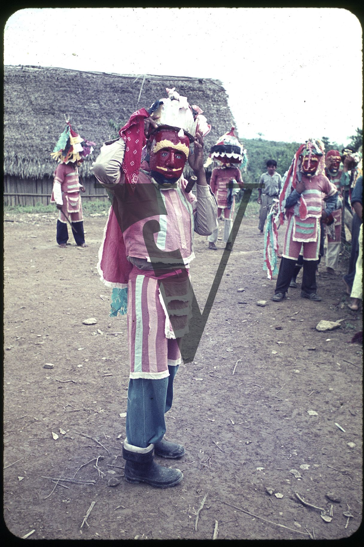 Belize, Group of people in ceremonial masks, Kekchi.