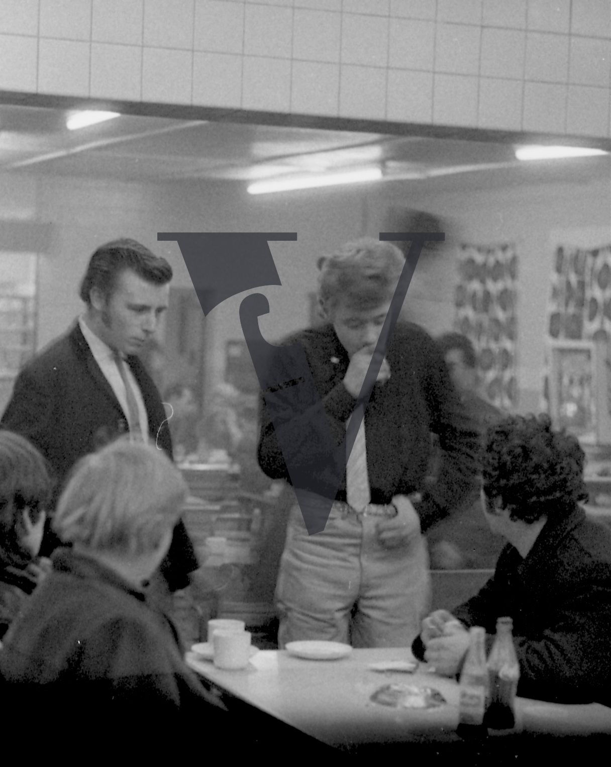 Chelsea Bridge Boys, teddy boys in cafe, smoking.
