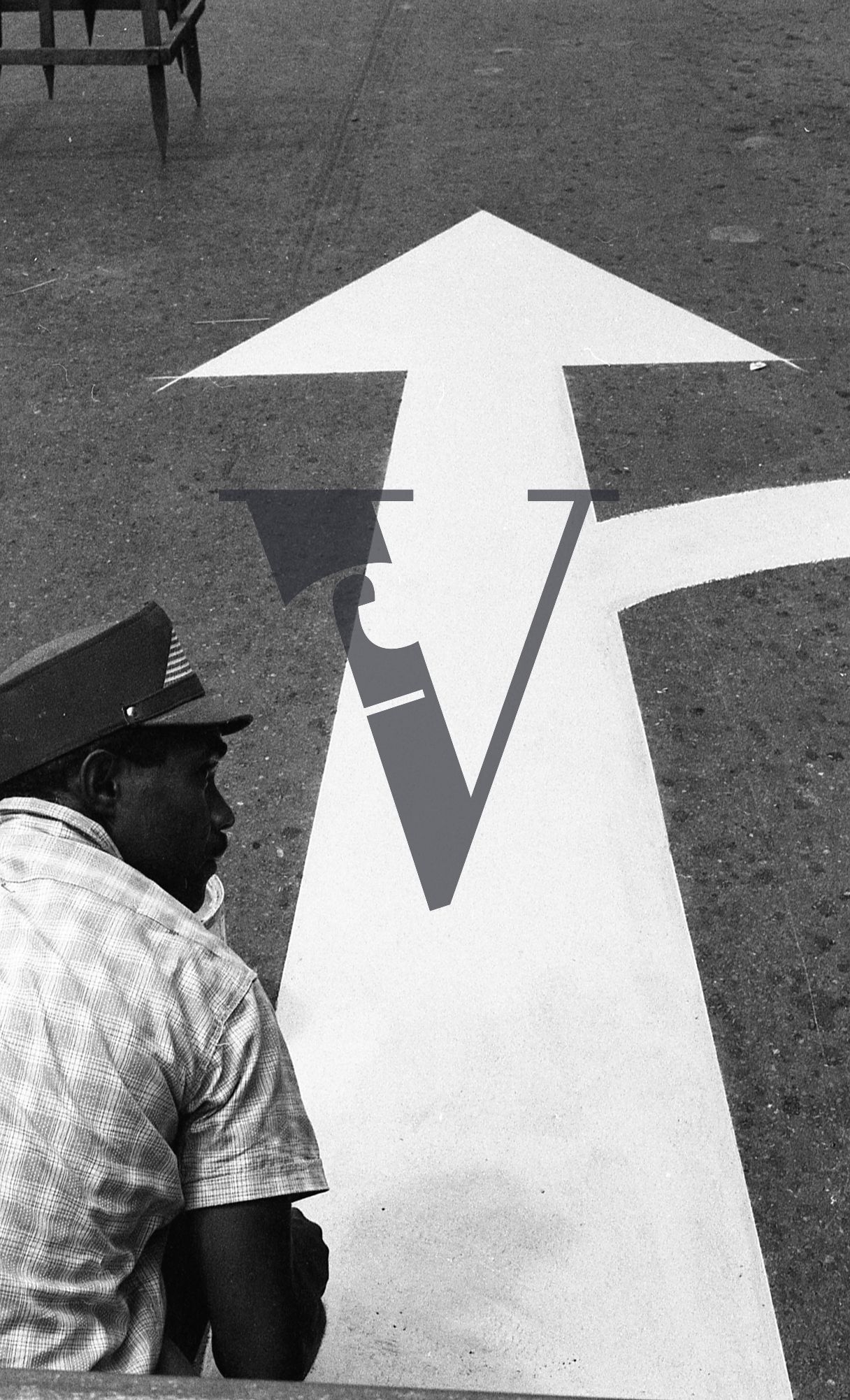 Dominican Republic, man painting road sign, forward.