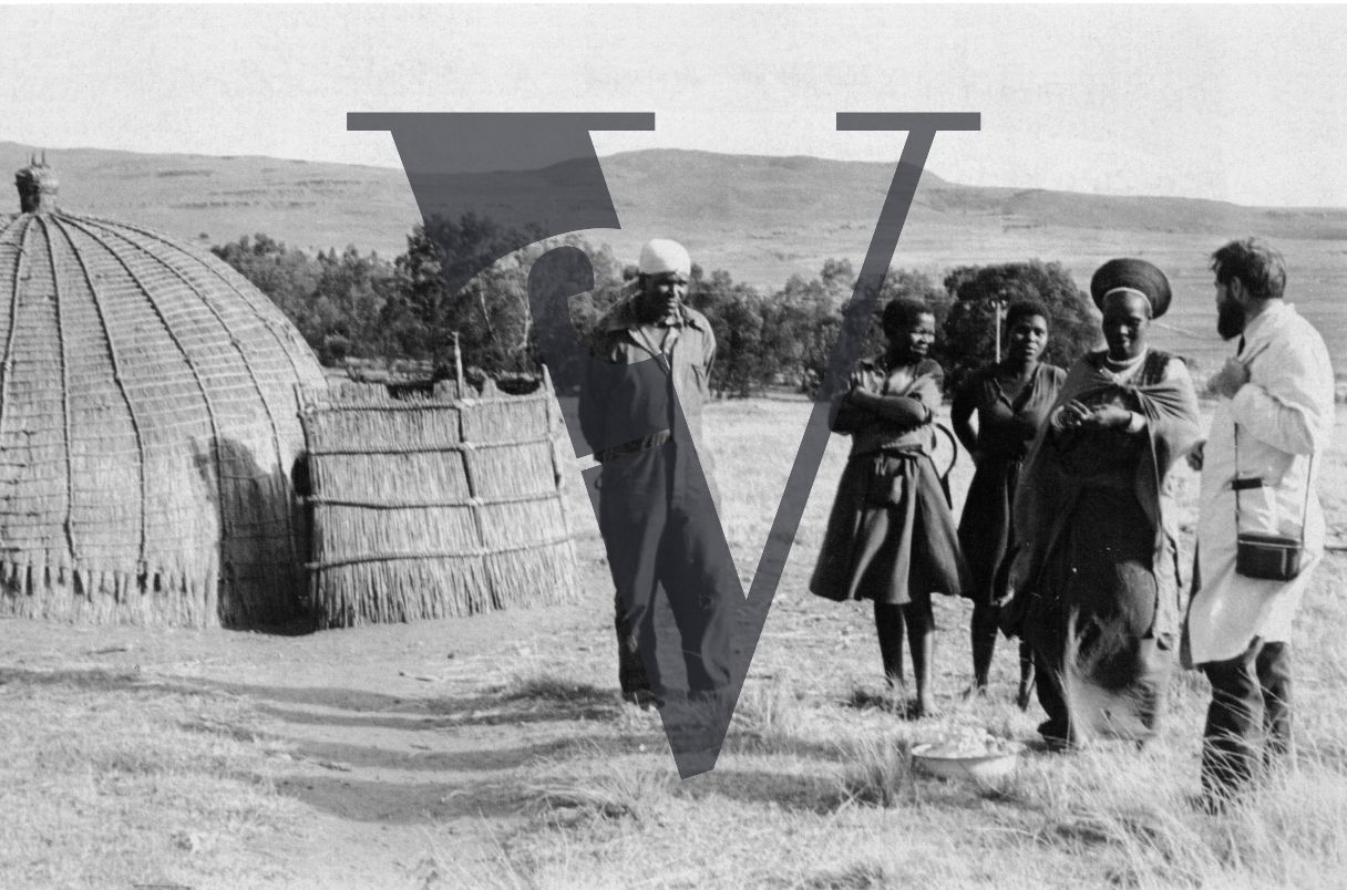 Zululand, Dr. Anthony Barker makes a house call, landscape, dwellings.