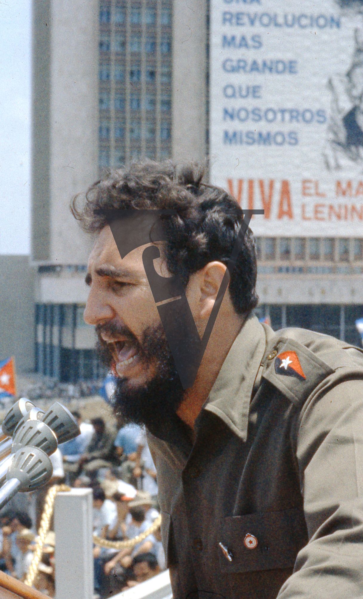 Cuba, Havana, Fidel Castro speech, close-up, shouting.