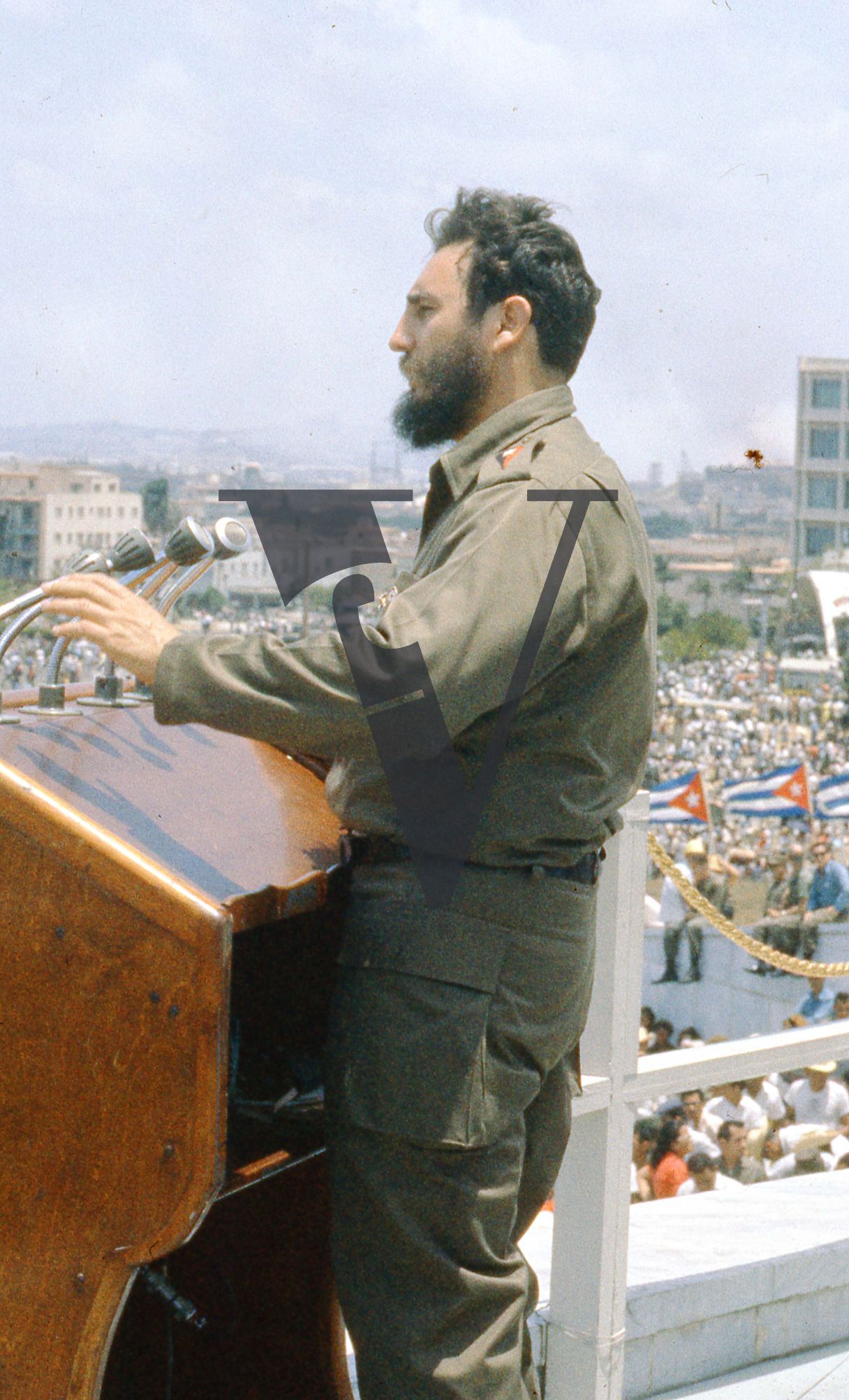 Cuba, Havana, Fidel Castro speech, close-up, gesturing.