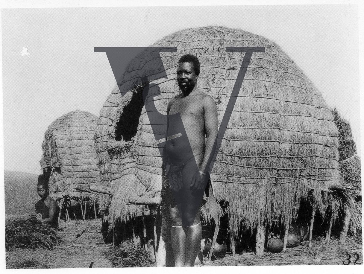 Siliva the Zulu, Production still, Chief Xiposo outside hut.