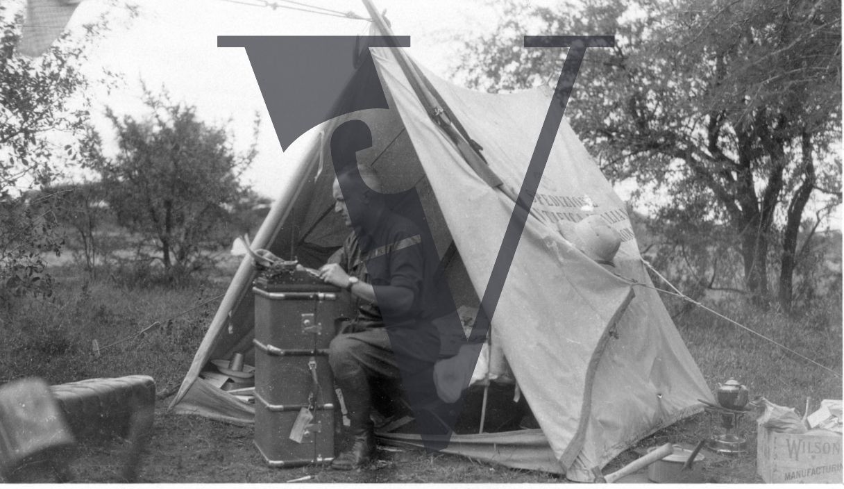 Siliva the Zulu, Production still, Attilio Gatti, typing tent.