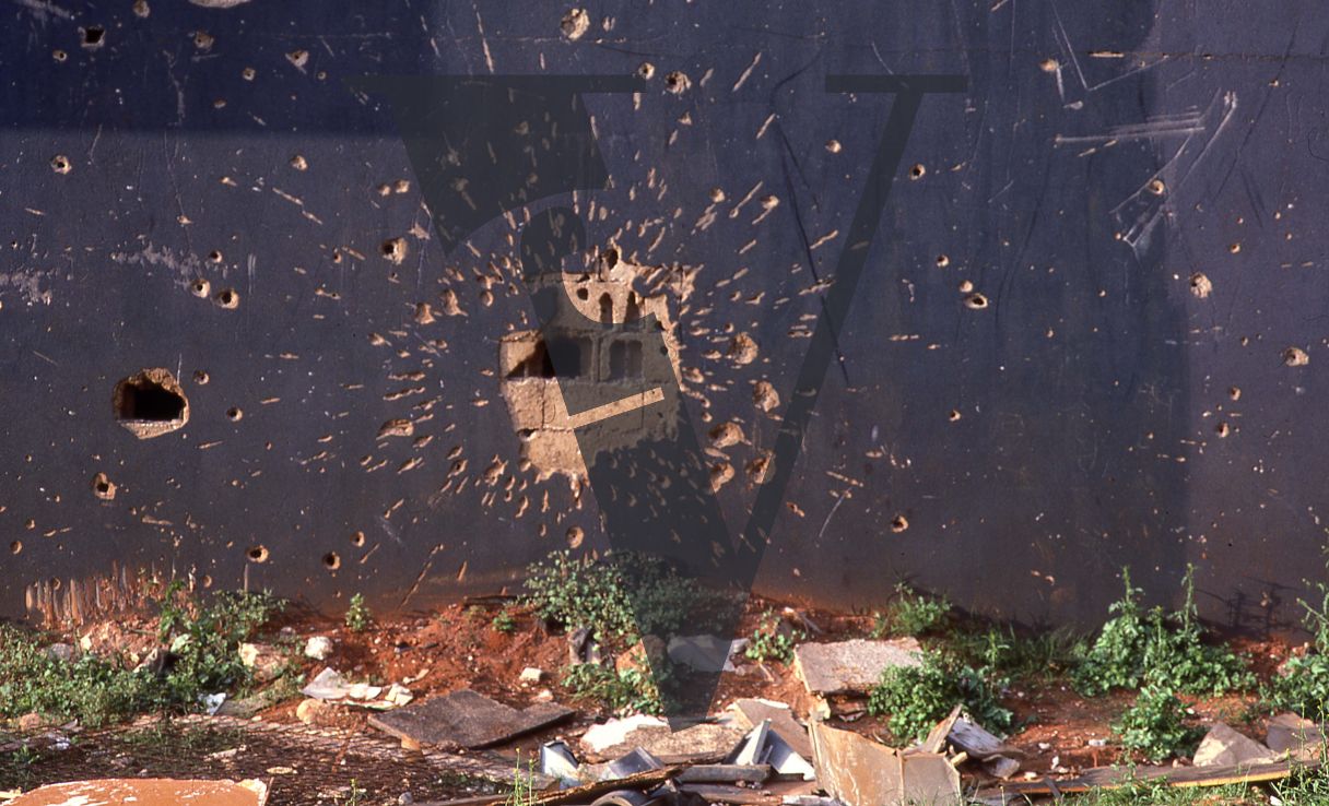 Lebanon, Beirut, Bullet ridden wall, damage.