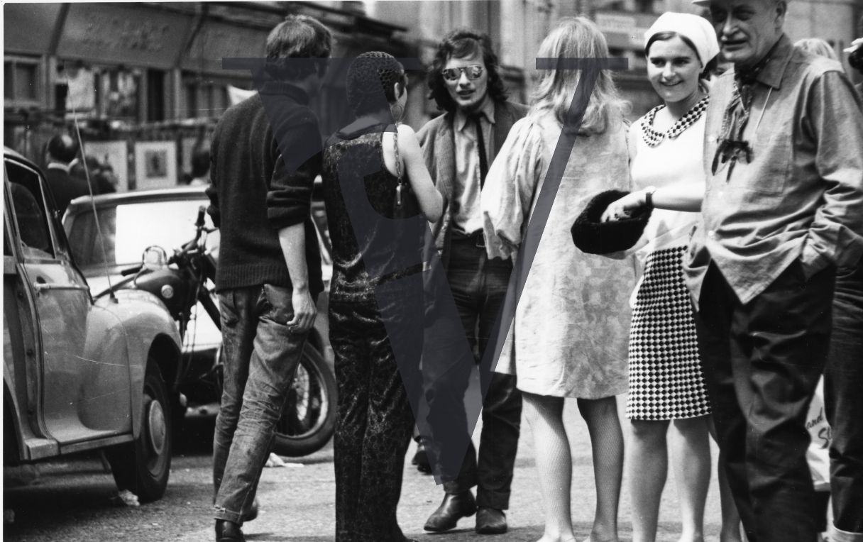 London, Sixties, group of people, street scenes, Portobello Road market.
