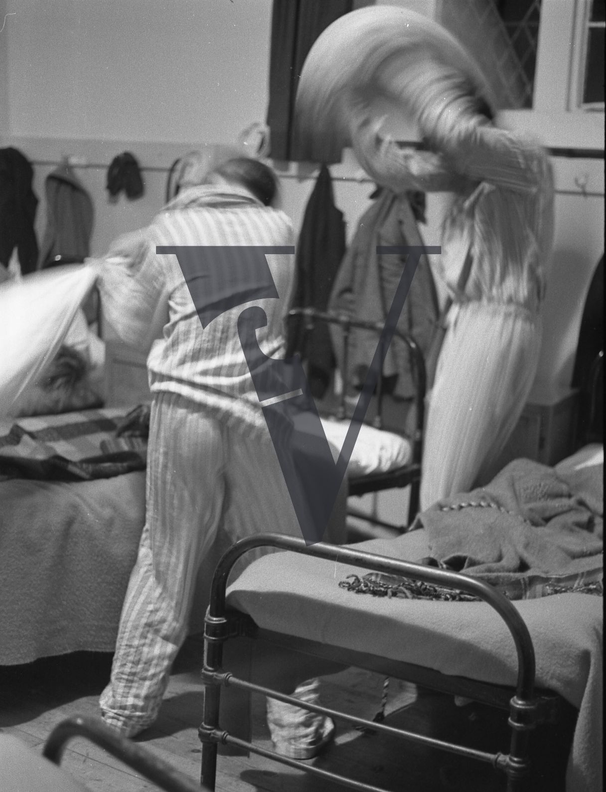 Public School, West Sussex, pillow fight, abstract, striped pyjamas.