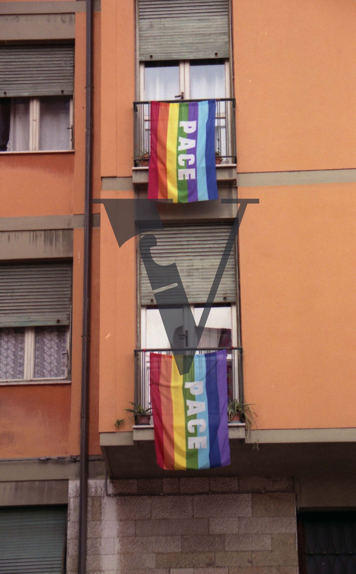Italy, Bandiera per la Pace, Pisa, flags, balcony.