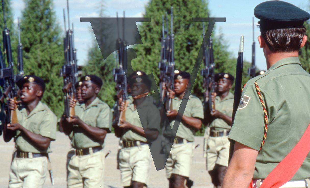 Rhodesia, Rhodesian African Rifles, marching, mid-shot.