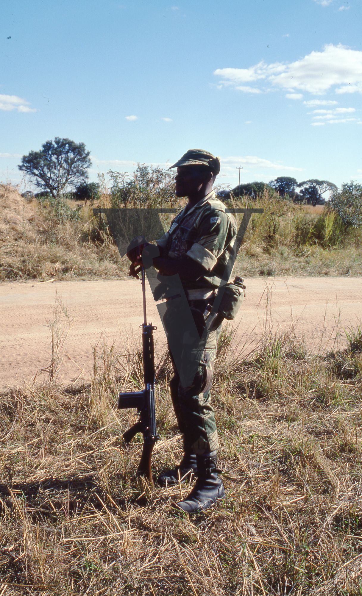 Rhodesia, Rhodesian African Rifles, soldier, FN FAL battle rifle, full shot.