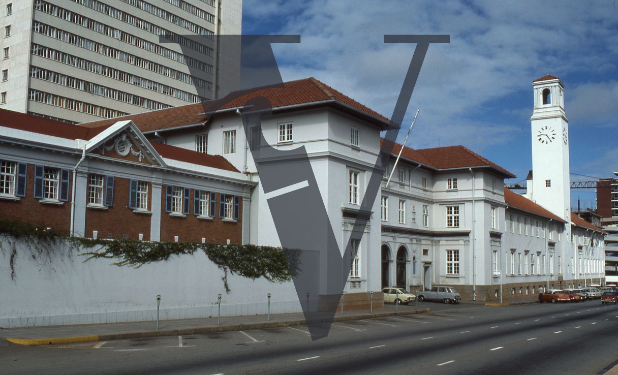 Rhodesia, Salisbury, government building, wide shot.