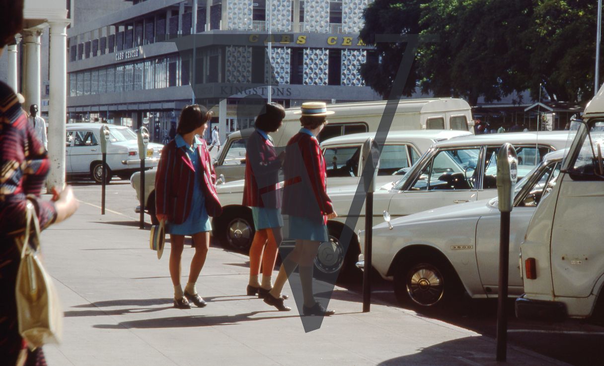Rhodesia, Salisbury, street scene, school girls.