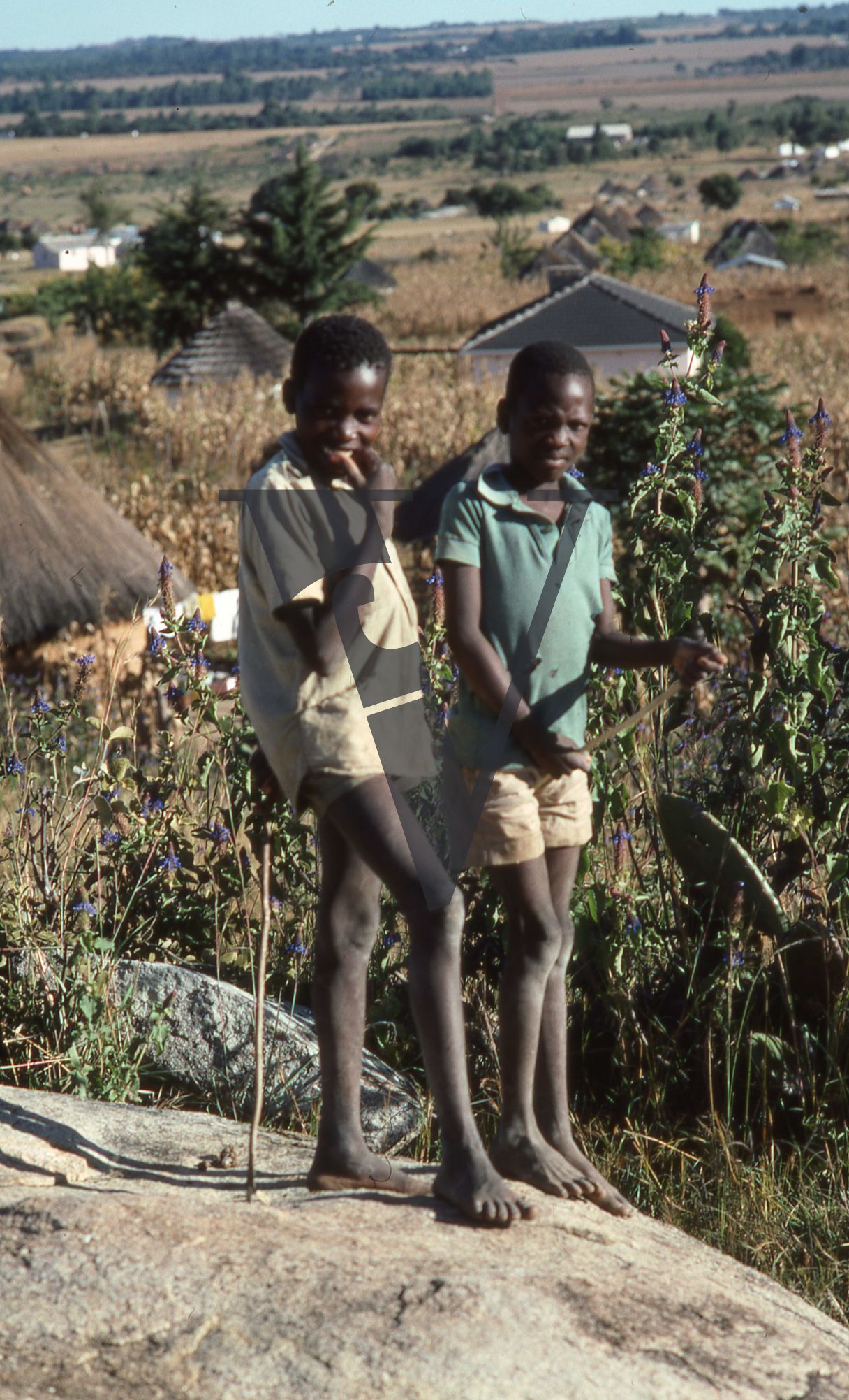 Rhodesia, landscape, two boys, portrait, full shot.