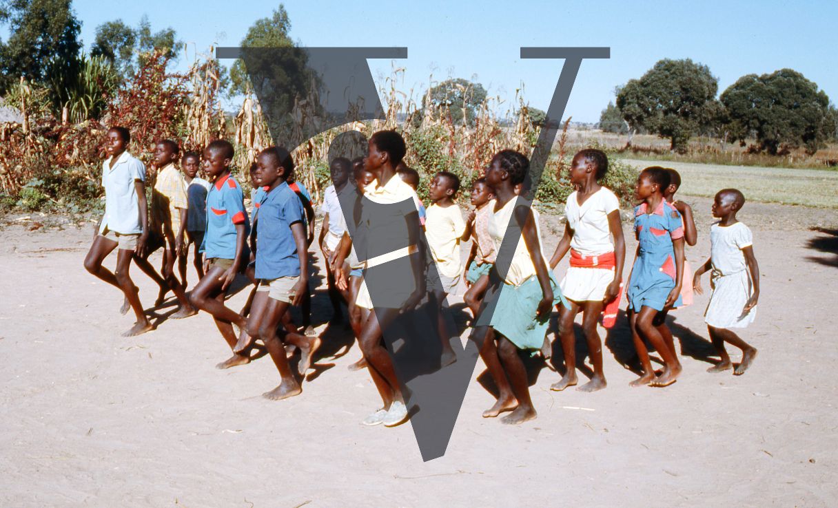 Rhodesia, tobacco farm, children dancing.