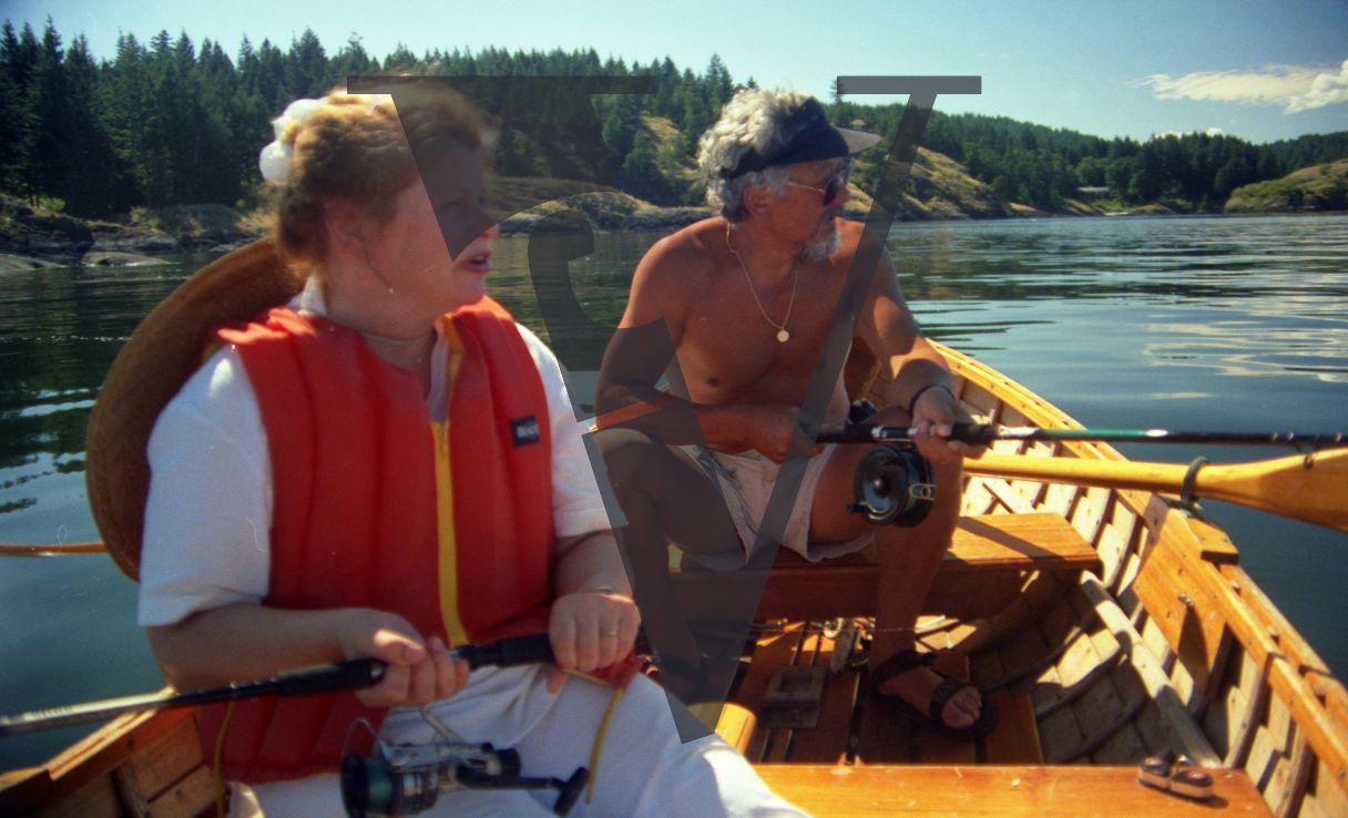 Osoyoos, Okanagan Valley, British Columbia, Davd Suzuki and Tara Cullis on canoe.