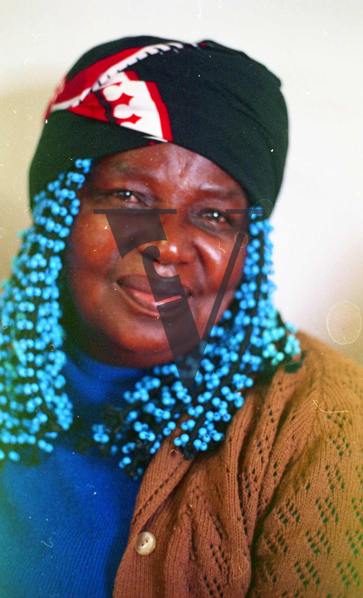 Sangoma, Zululand, Inyanga, portrait, elder, blue beads.