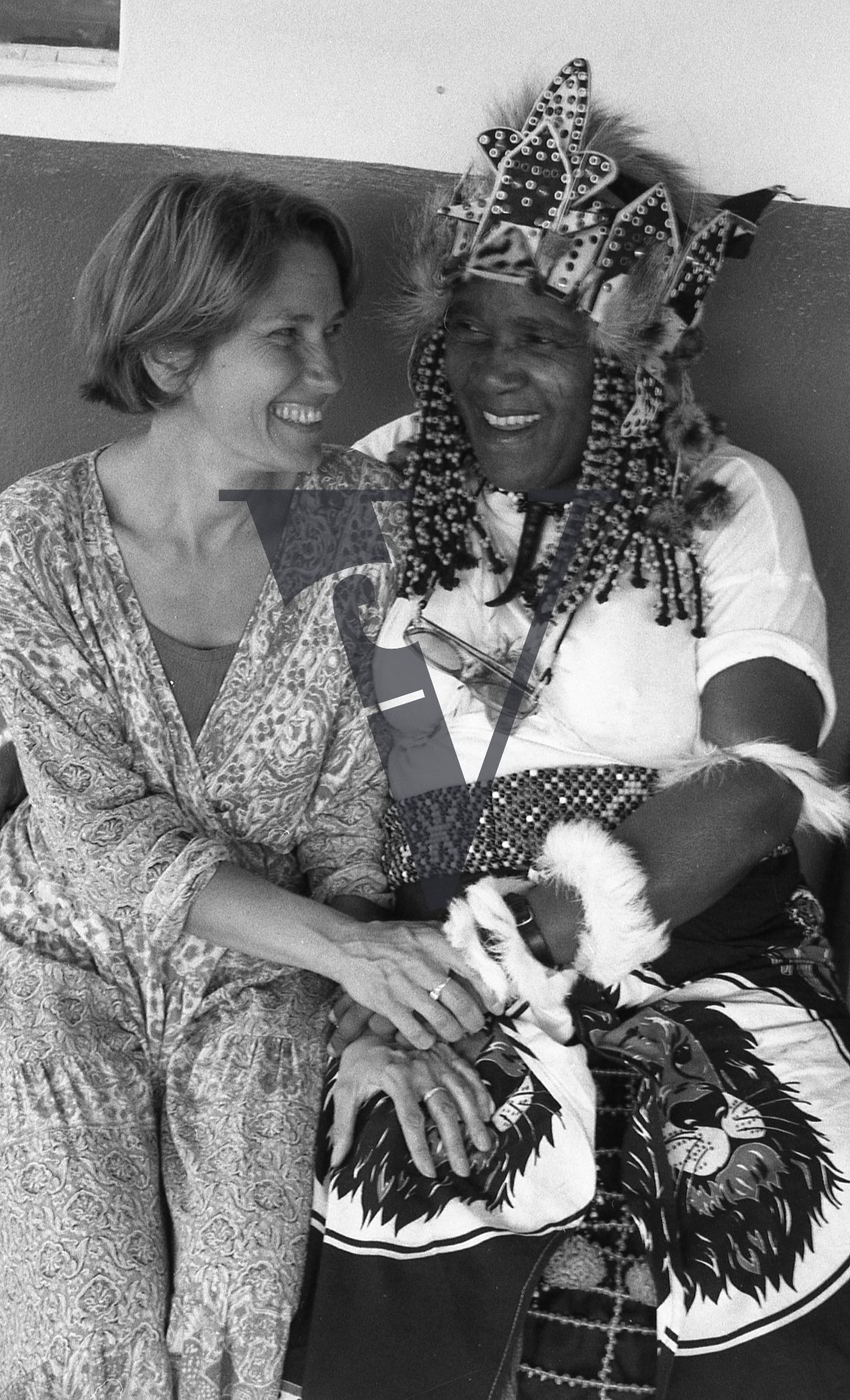 Sangoma, Zululand, Inyanga, Mrs. Benghu, and white woman, smiling.
