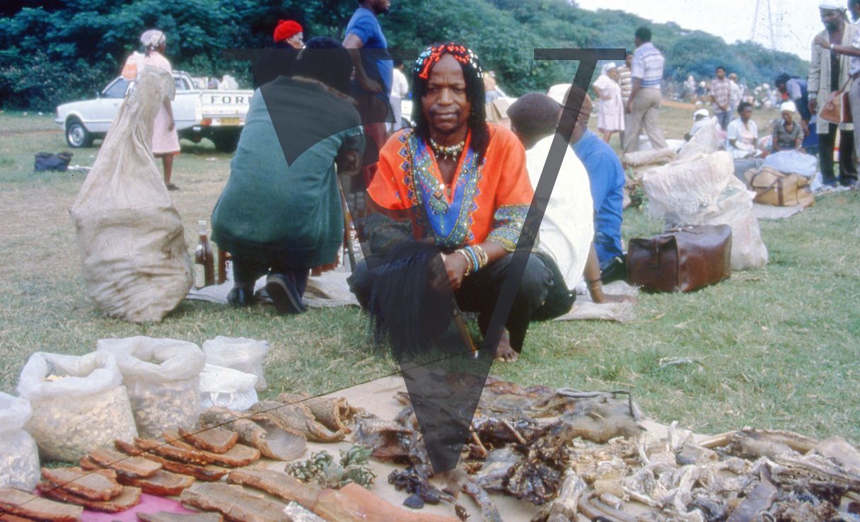 Sangoma, Zululand, Inyanga, Muti marketplace, male portrait.