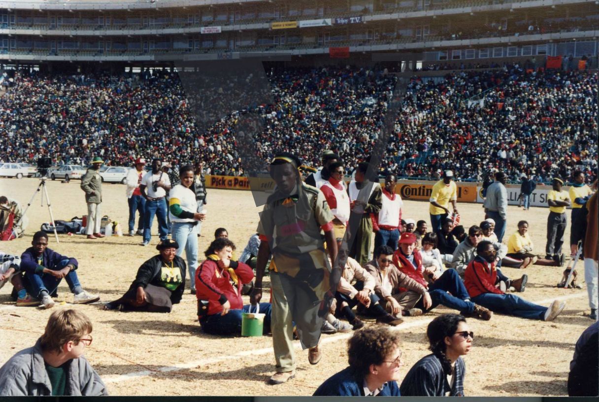 Crowd members at Soweto Soccer Stadium.