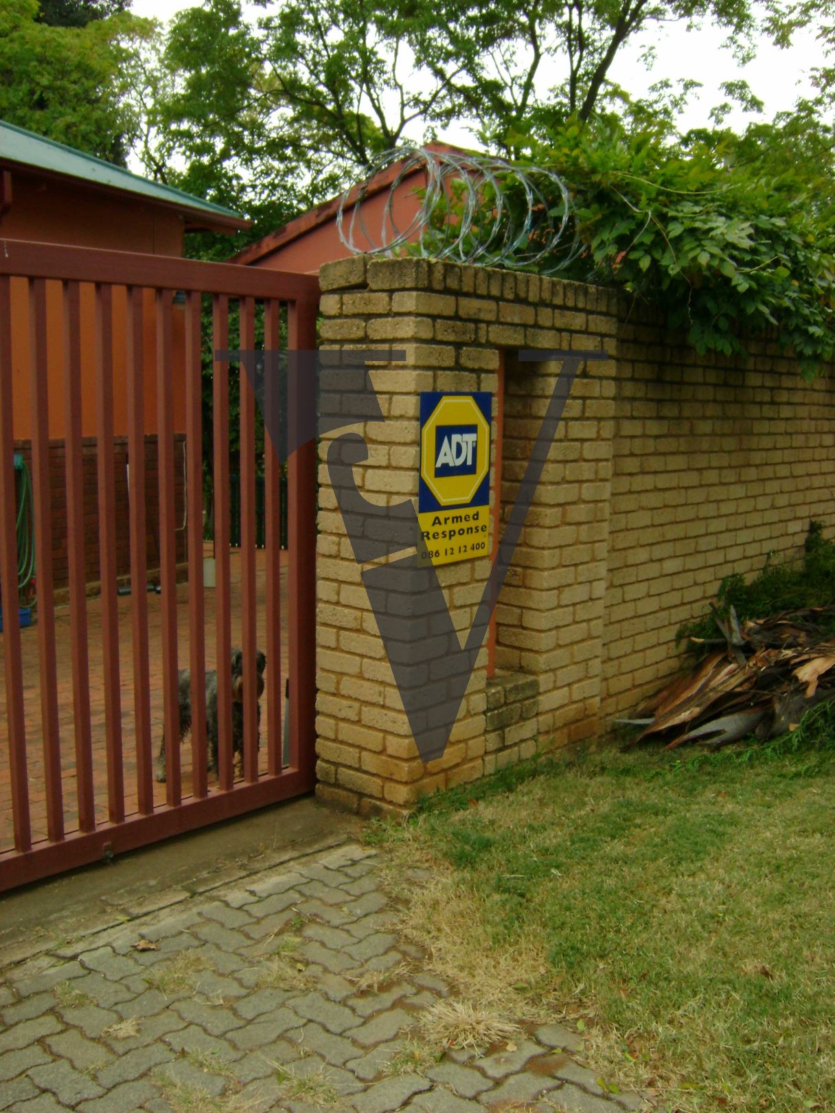 Johannesburg, white dwelling, ADT armed response security sign.