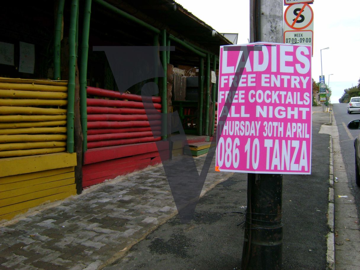 Johannesburg, streetview, poster advertising nightclub, Ladies Free Entry.