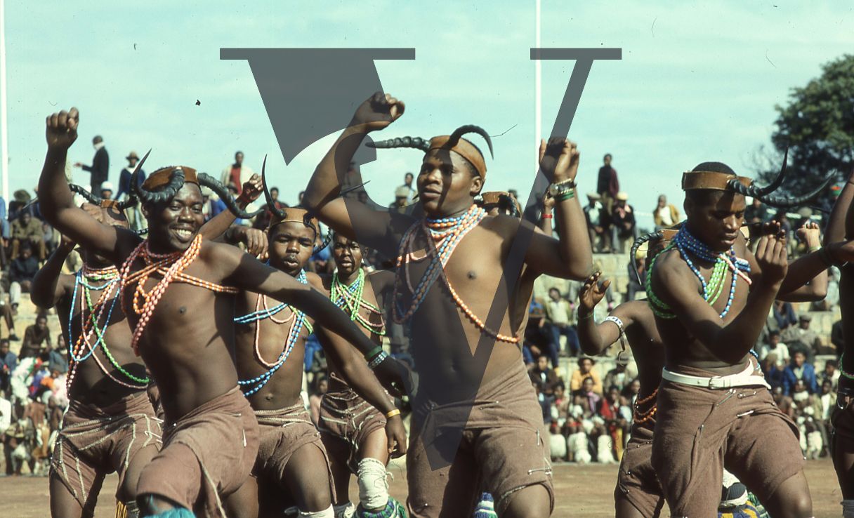 South Africa, Mpumalanga Province, Vlakfontein, mine dancers performing, crowd.