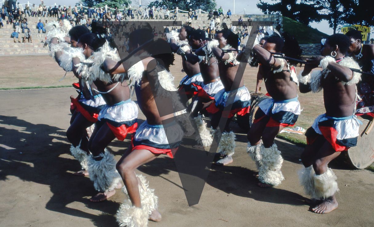 South Africa, Mpumalanga Province, Vlakfontein, mine dancers performing, crowd, drums.
