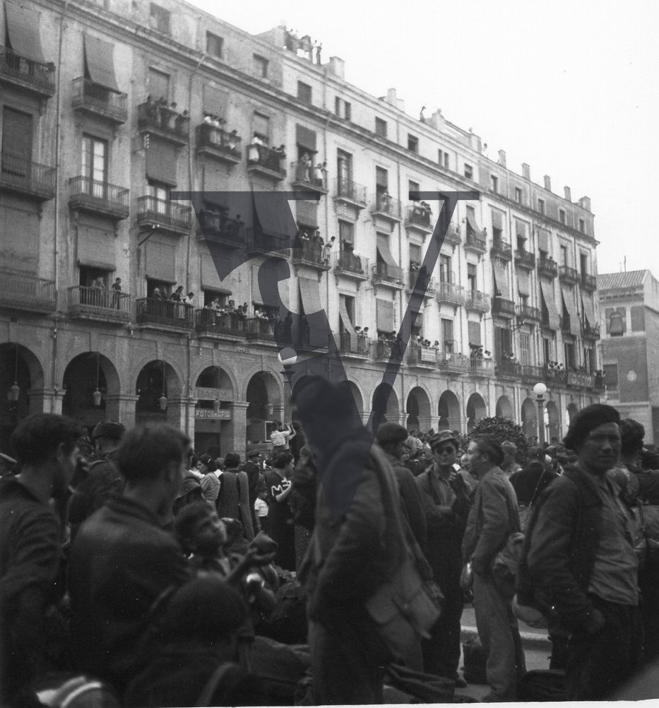 Spain, Madrid, crowded city square.