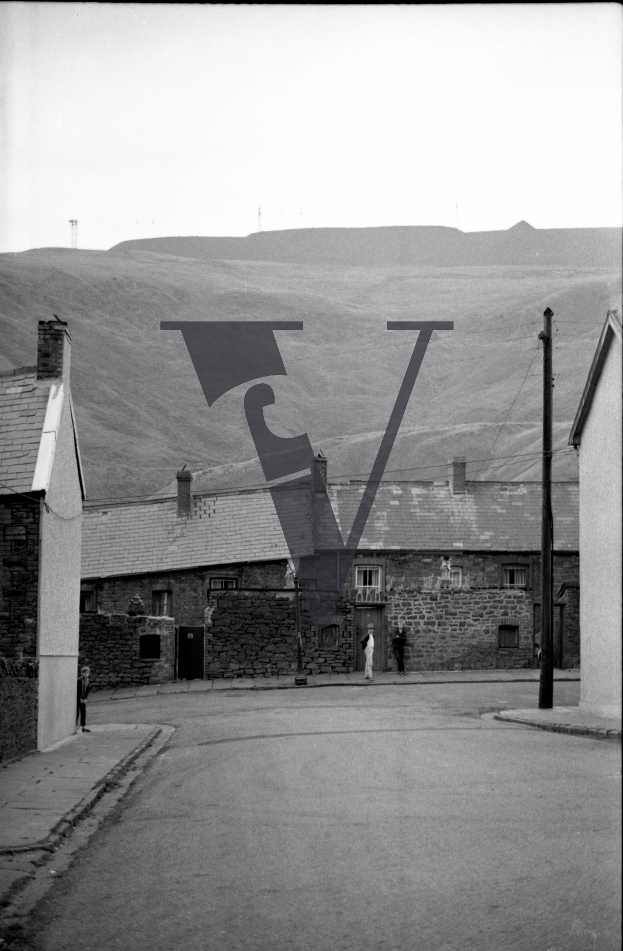 Tonypandy, Wales, Mining Community, street view, hills in background.