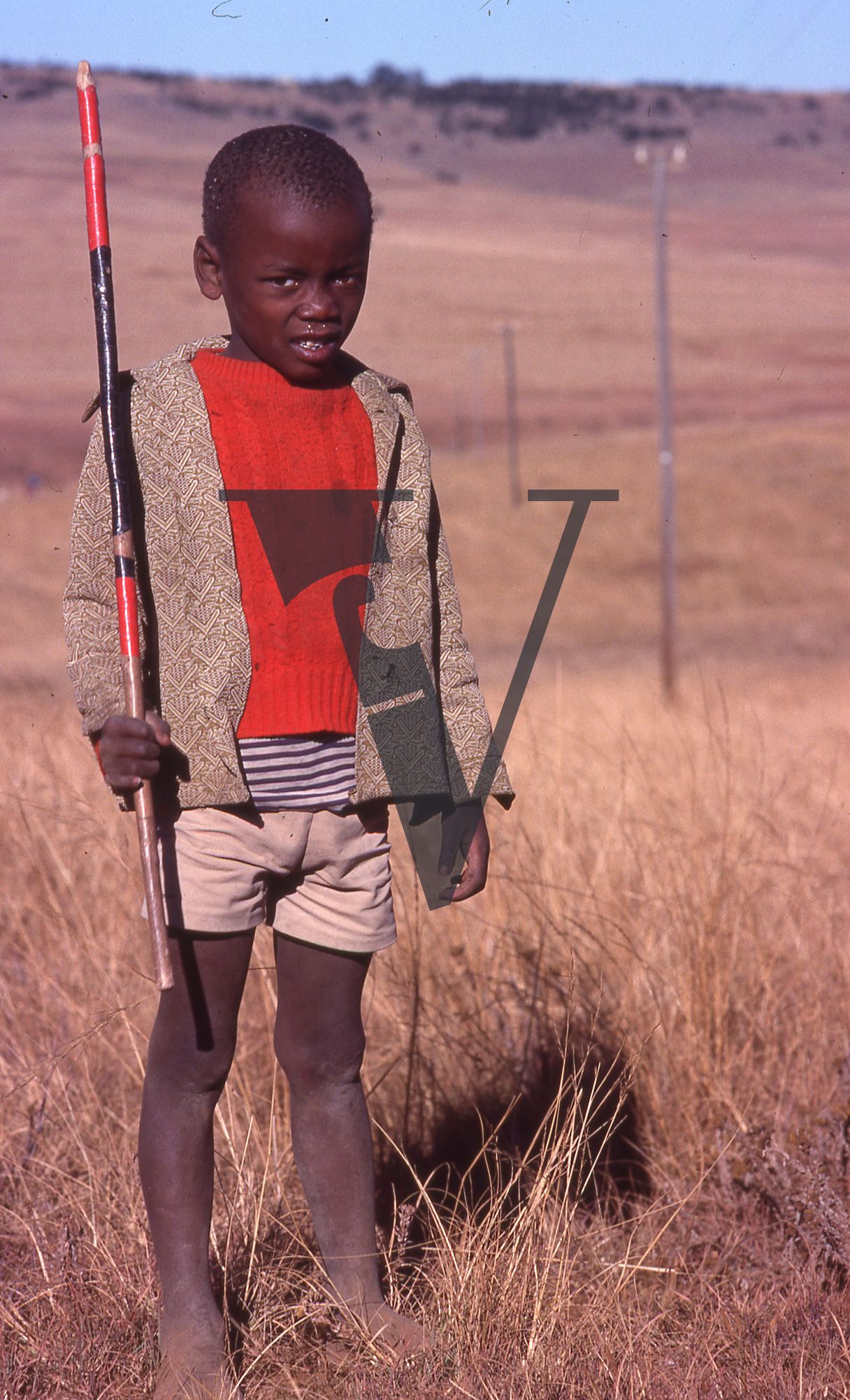 South Africa, Transkei, landscape, boy holding a staff, portrait.