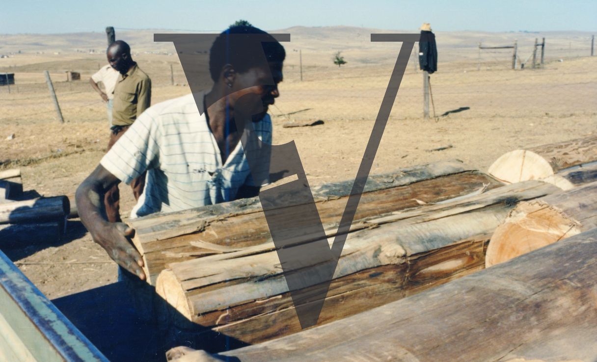 South Africa, Transkei, landscape, man loading timber.