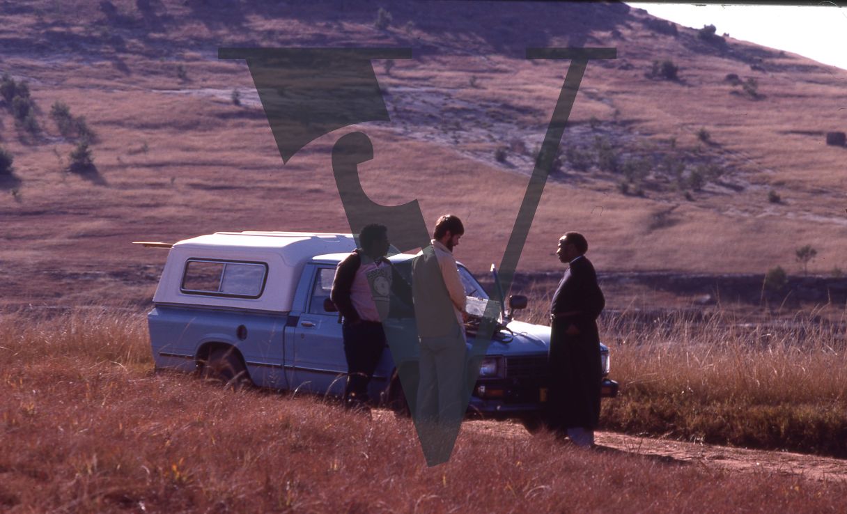 South Africa, Transkei, landscape, Kenneth Mdana, David Mesenbring, priest, car, wide shot.