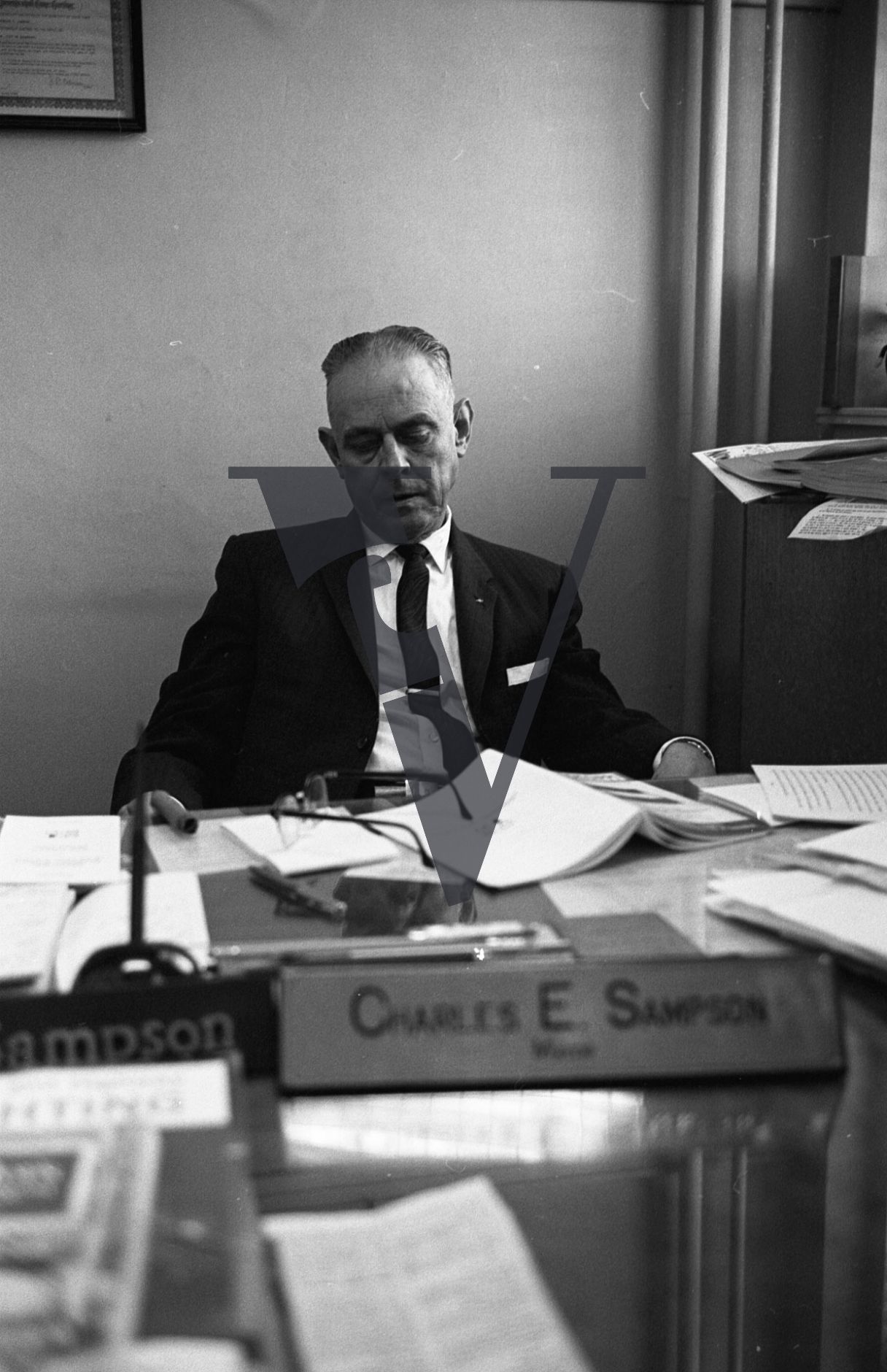 Charles Sampson, Greenwood, Mississippi Mayor, portrait, at desk.