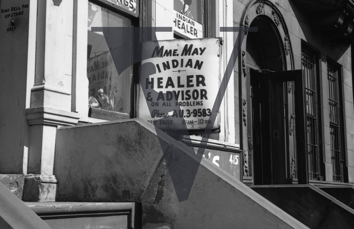 Harlem, New York City, Mademoiselle May, Indian Healer, signage.