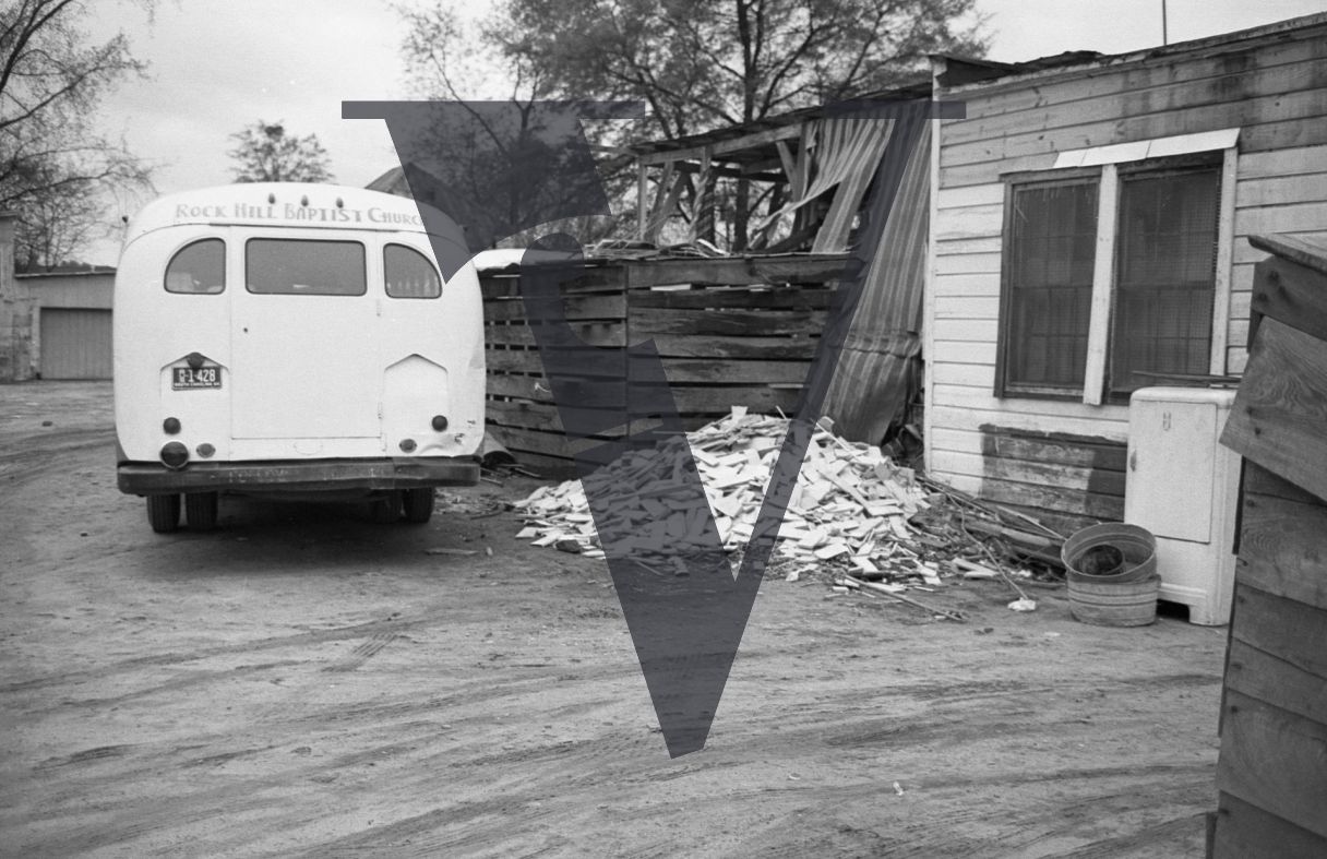 Sumter, South Carolina, housing, broken shed, Rock Hill Baptist Church bus.