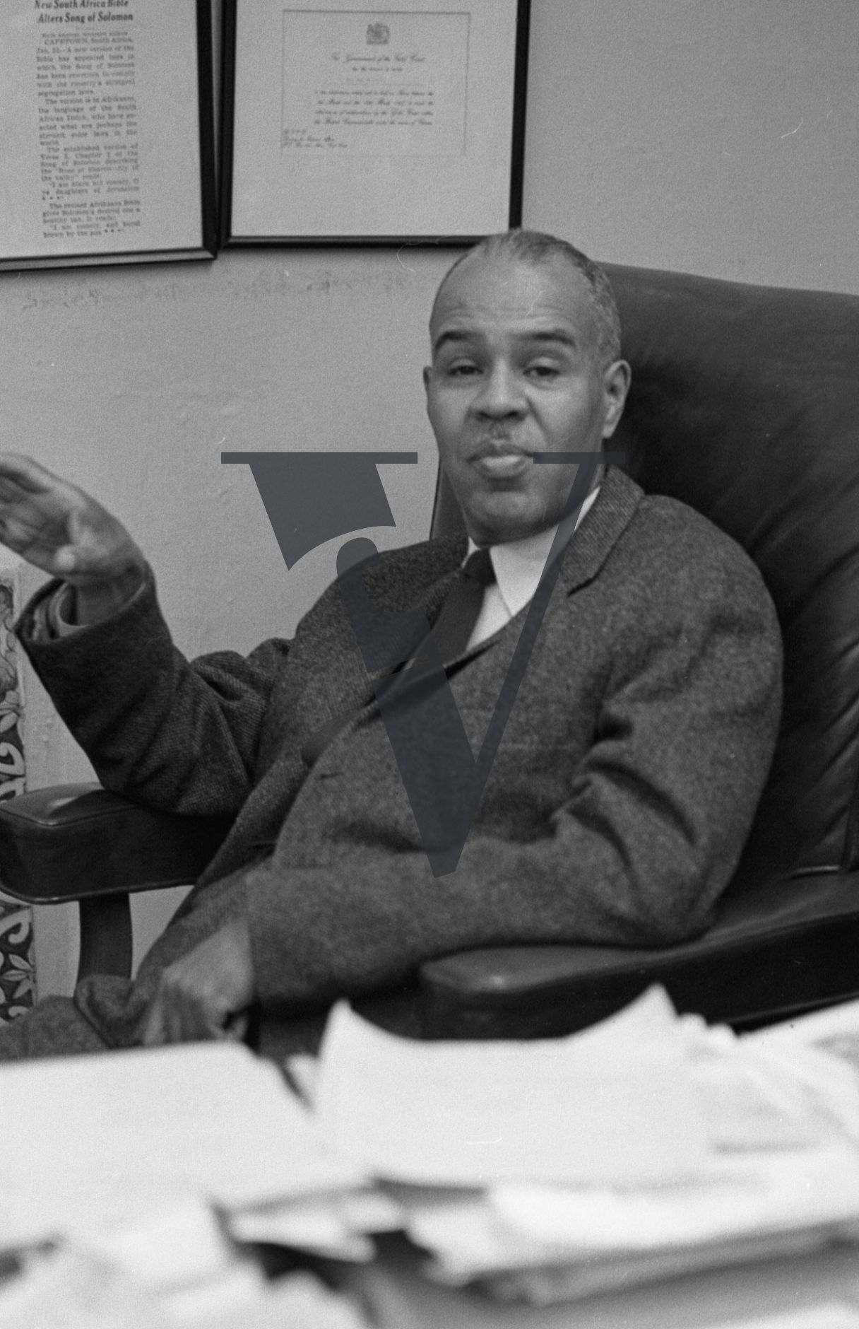 Roy Wilkins, leader, National Association for the Advancement of Colored People, NAACP, portrait, gesturing.
