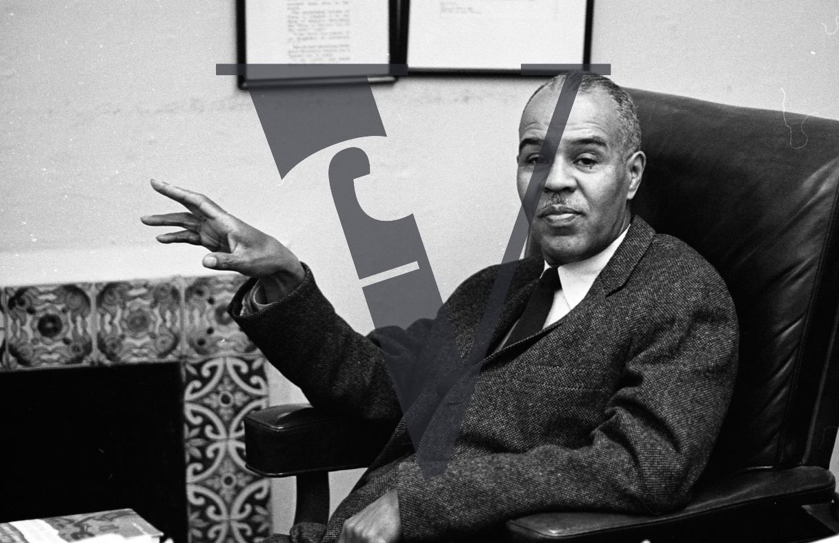 Roy Wilkins, leader, National Association for the Advancement of Colored People, NAACP, portrait, gesturing, wide.